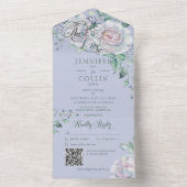 Pastels & White Peonies Peri Floral QR Code All In One Uitnodiging (Binnen)