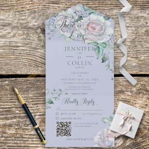 Pastels & White Peonies Peri Floral QR Code All In One Uitnodiging
