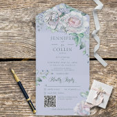 Pastels & White Peonies Peri Floral QR Code All In One Uitnodiging