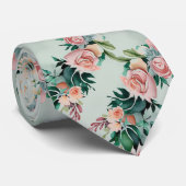 Pastelsalie Groen Geel Daisy Bloemen Roze Rozen Stropdas (Opgerold)