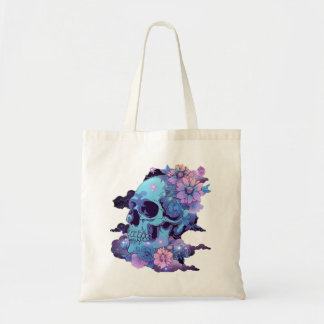 Pastelschedel met Canvas tas van bloemen en sterre