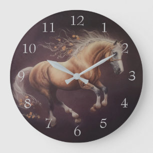 Pastelschilderij van een rennend paard grote klok