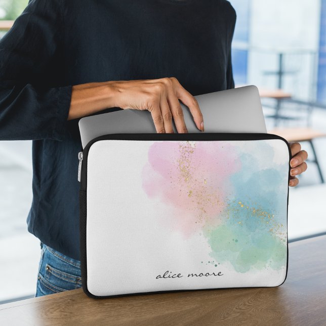 Pastelsprankel Waterverf & Script Monogram Laptop Sleeve (Creator heeft geüpload)