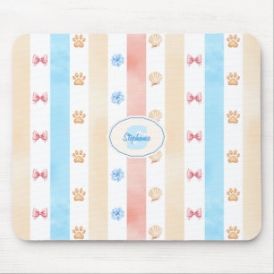 Pastelstreep - Paw prints, blauwe bloem, roze boge Muismat