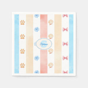 Pastelstreep - Paw prints, blauwe bloem, roze boge Servet