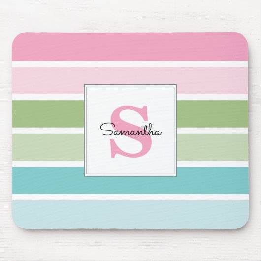 Pastelstrepen Monogrammed Muismat (Voorkant)