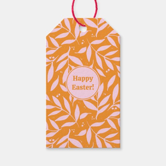  pasteltakken - oranje en roze Pasen Cadeaulabel (Voorkant)
