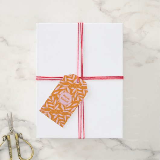 pasteltakken - oranje en roze Pasen Cadeaulabel (Met Touw)