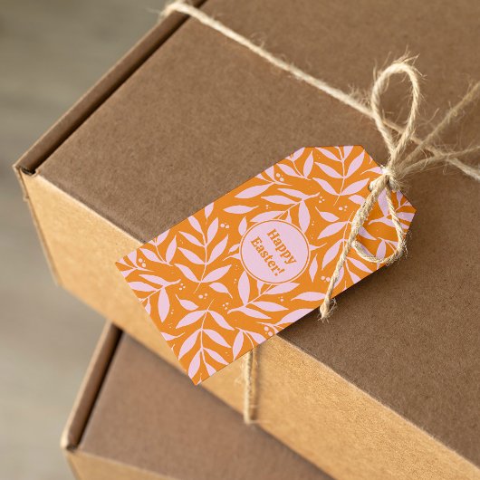 pasteltakken - oranje en roze Pasen Cadeaulabel