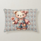 Pastelteddybeer die bloem vasthoudt die overalls d accent kussen (Voorkant)