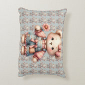 Pastelteddybeer die bloem vasthoudt die overalls d accent kussen (Achterkant (Verticaal))