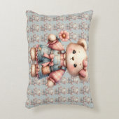Pastelteddybeer die bloem vasthoudt die overalls d accent kussen (Voorkant(Verticaal))