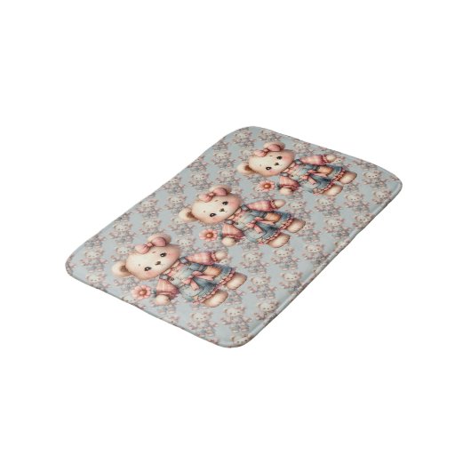 Pastelteddybeer die bloem vasthoudt die overalls d badmat (Gekanteld)