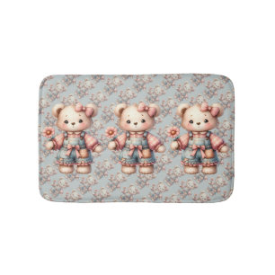 Pastelteddybeer die bloem vasthoudt die overalls d badmat