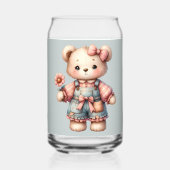 Pastelteddybeer die bloem vasthoudt die overalls d blikvorm glas (Achterkant)