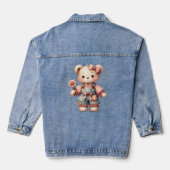 Pastelteddybeer die bloem vasthoudt die overalls d denim jacket (Achterkant)