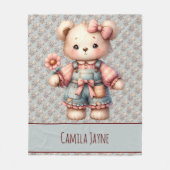 Pastelteddybeer die bloem vasthoudt die overalls d fleece deken (Voorkant)