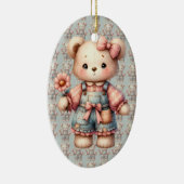 Pastelteddybeer die bloem vasthoudt die overalls d keramisch ornament (Rechts)