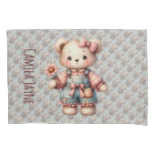 Pastelteddybeer die bloem vasthoudt die overalls d kussensloop (Voorkant)