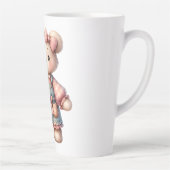 Pastelteddybeer die bloem vasthoudt die overalls d latte mok (Rechts)