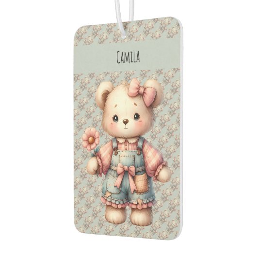 Pastelteddybeer die bloem vasthoudt die overalls d luchtverfrisser (Links)