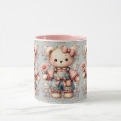 Pastelteddybeer die bloem vasthoudt die overalls d mok (Midden)