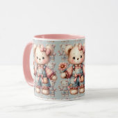 Pastelteddybeer die bloem vasthoudt die overalls d mok (Voorkant links)