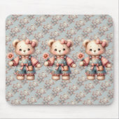 Pastelteddybeer die bloem vasthoudt die overalls d muismat (Voorkant)