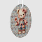 Pastelteddybeer die bloem vasthoudt die overalls d ornament (voorkant)