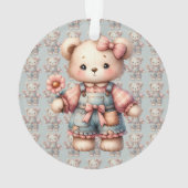Pastelteddybeer die bloem vasthoudt die overalls d ornament (achterkant)