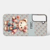 Pastelteddybeer die bloem vasthoudt die overalls d samsung galaxy hoesje (Achterkant horizontaal)