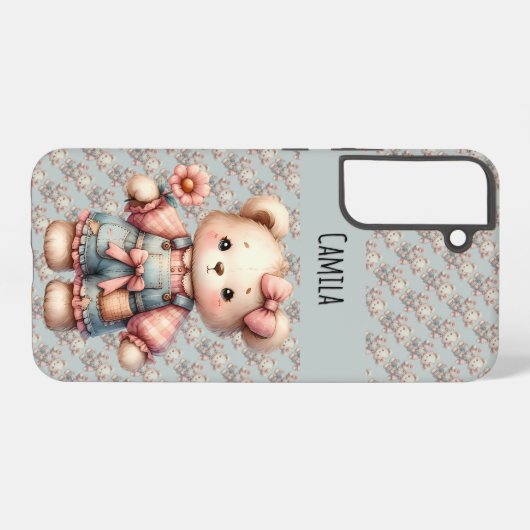 Pastelteddybeer die bloem vasthoudt die overalls d samsung galaxy hoesje (Achterkant horizontaal)