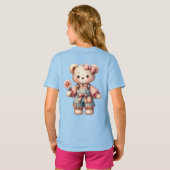 Pastelteddybeer die bloem vasthoudt die overalls d t-shirt (Achterkant volledig)