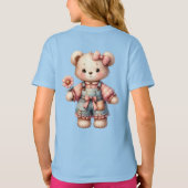 Pastelteddybeer die bloem vasthoudt die overalls d t-shirt (Achterkant)