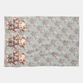 Pastelteddybeer die bloem vasthoudt die overalls d theedoek (Horizontaal)