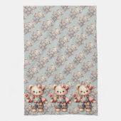 Pastelteddybeer die bloem vasthoudt die overalls d theedoek (Verticaal)