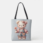 Pastelteddybeer die bloem vasthoudt die overalls d tote bag (Achterkant)