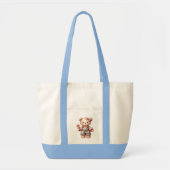 Pastelteddybeer die bloem vasthoudt die overalls d tote bag (Voorkant)