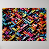 Pasteltekening Abstracte Dimensionale Geometrisch Poster (Voorkant)