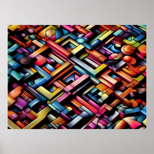 Pasteltekening Abstracte Dimensionale Geometrisch Poster (Voorkant)