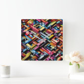 Pasteltekening Abstracte Dimensionale Geometrisch Vierkante Klok (Huis)