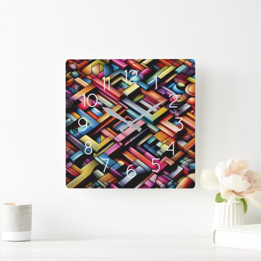 Pasteltekening Abstracte Dimensionale Geometrisch Vierkante Klok (Huis)