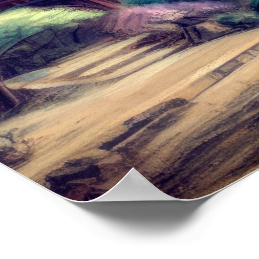 Pasteltekening Aziatische Pagode en landschap Poster (Hoek)