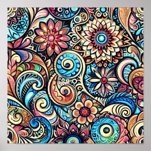 Pasteltekening Boheems ingewikkeld ontwerp Poster (Voorkant)