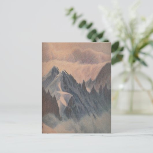  pasteltekening eerie mountainglacier briefkaart (Staand voorkant)