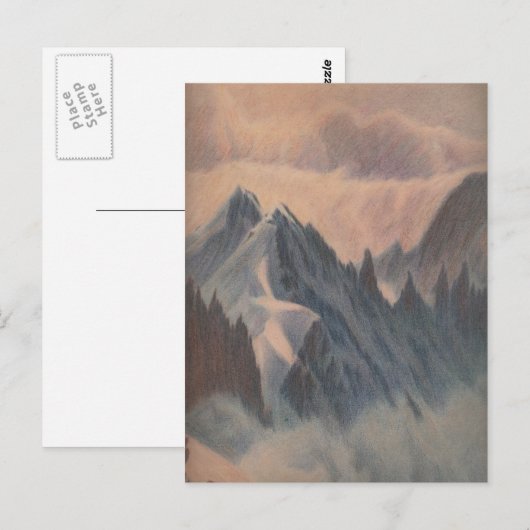  pasteltekening eerie mountainglacier briefkaart (Voorkant / Achterkant)