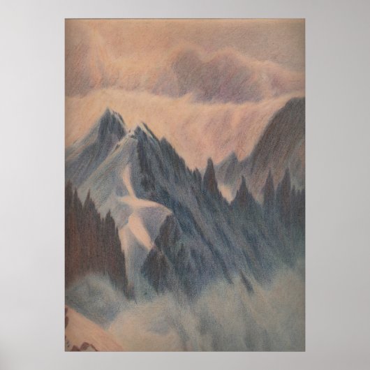  pasteltekening eerie mountainglacier poster (Voorkant)