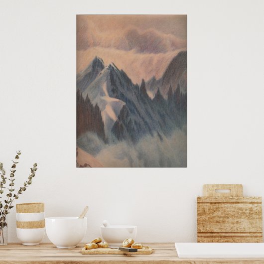  pasteltekening eerie mountainglacier poster (Keuken)