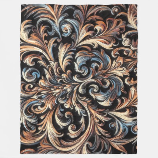 Pasteltekening Gouden Blauwe Damast Fleece Deken (Voorkant)