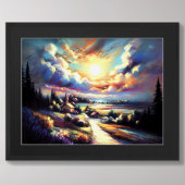 Pasteltekening Kleurrijk Nachtelijk Landschap Poster